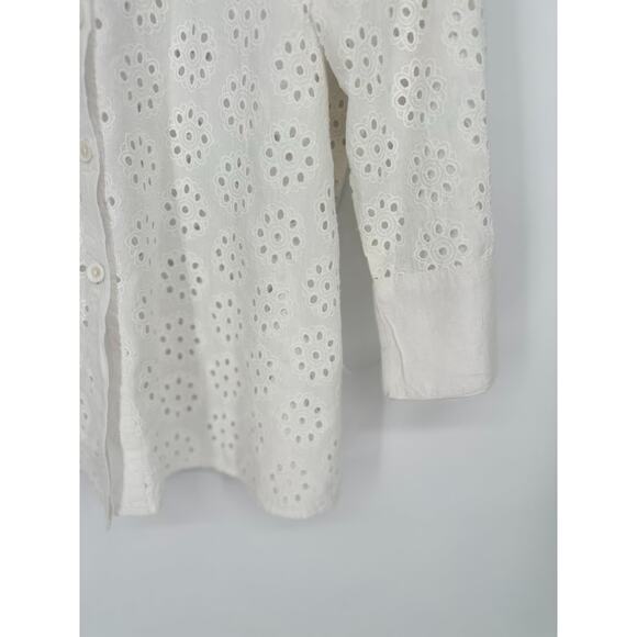 ICanToo Top Women Size XL White Eyelet Lace Button Up Capsule Cottage Romantic - Picture 3 of 10